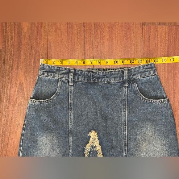 Romwe western country Punk Star Pattern Raw Hem Slant Pocket Denim skirt - Picture 8 of 12